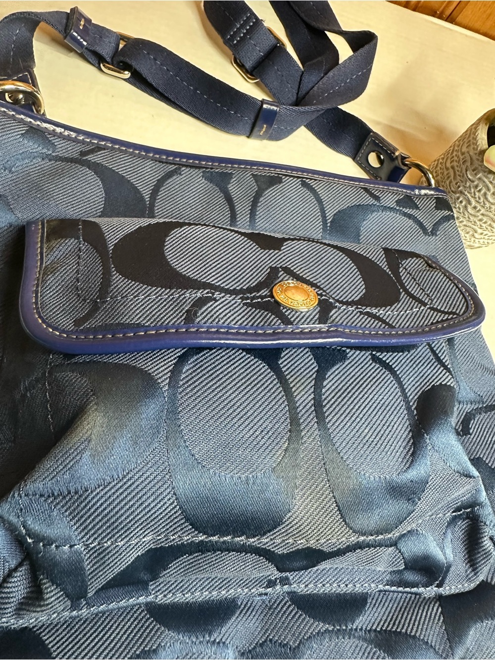 Coach Navy Signature Nylon Crossbody Bag - Picture 11 of 16